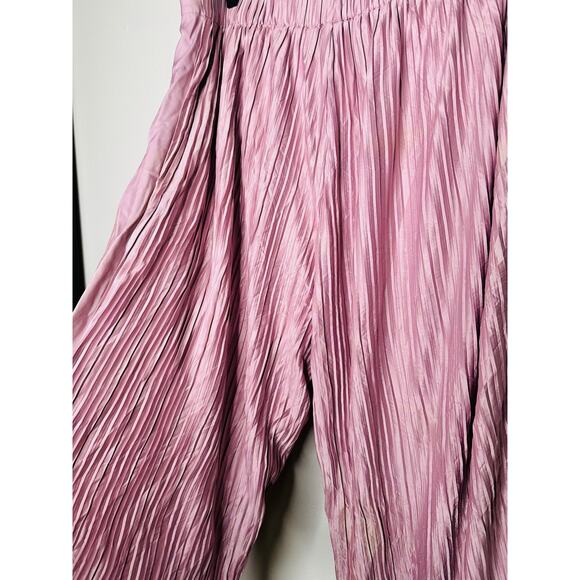 ATLEIN COLLECTIVE Pink Pleated Texture Mauve Plisses Flowy Pants Size 12 - Picture 11 of 14
